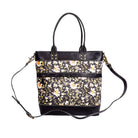 Dottie's Meadow Tote Bag: Luxurious Ebony Leather with Upcycled Floral Canvas - A Sheer Delight for Any Occasion
