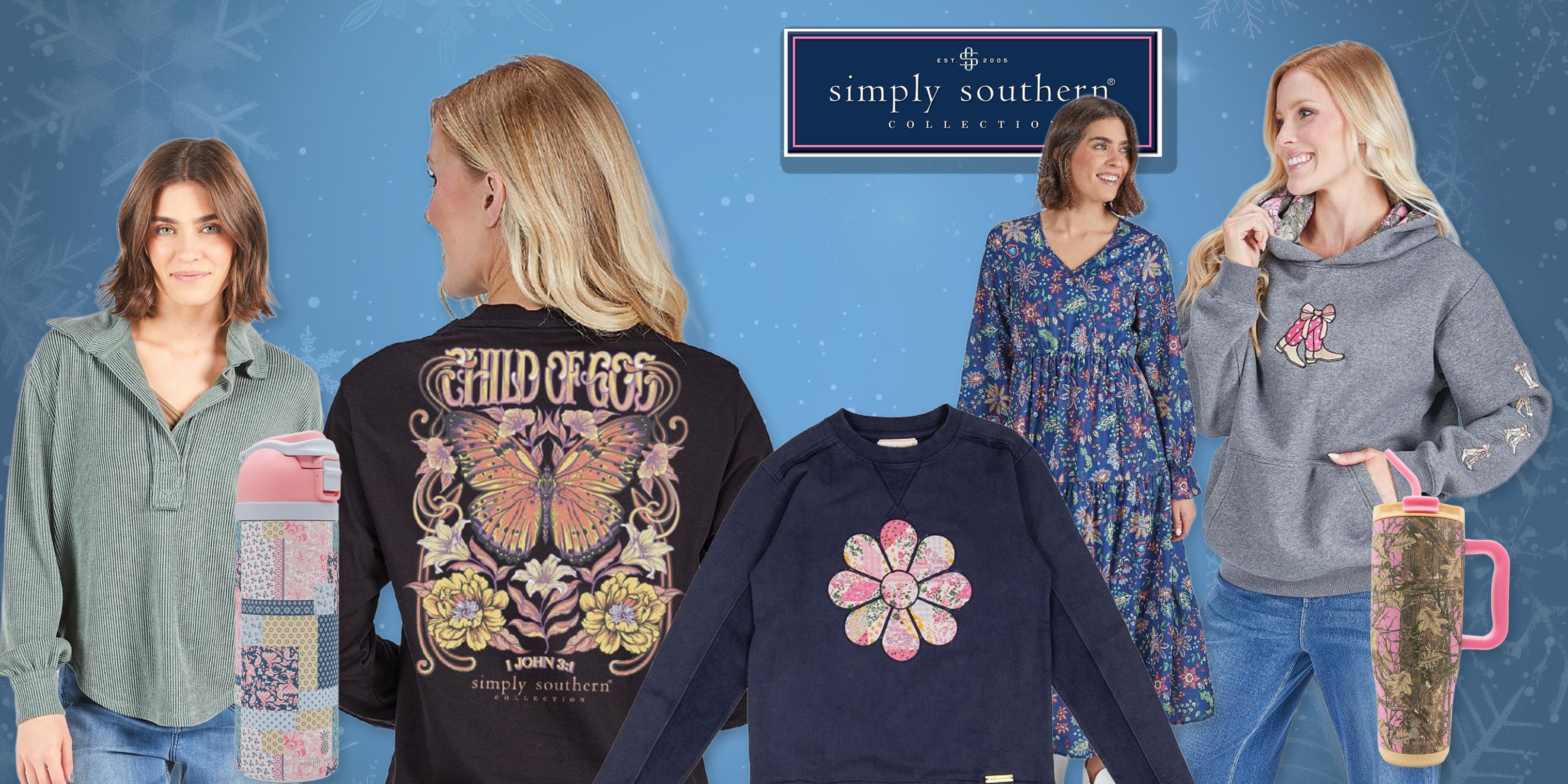 Simply Southern winter collection featuring cozy graphic sweatshirts, casual apparel, tumblers, and giftable accessories for everyday wear.