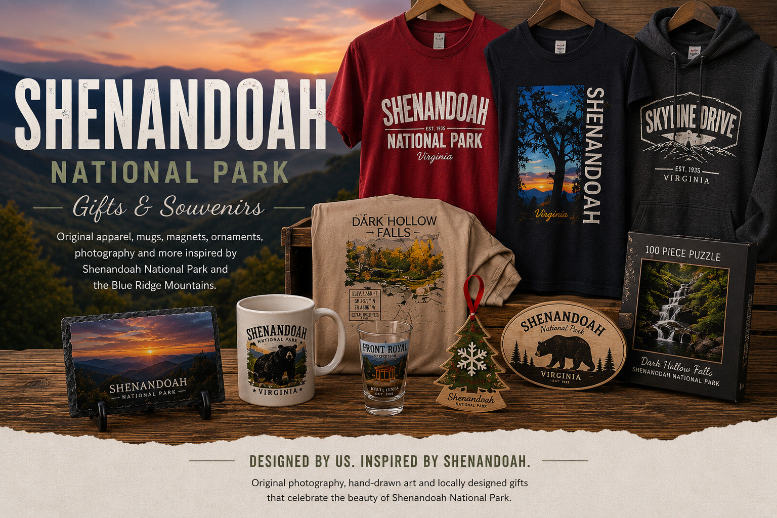 Shenandoah National Park scenic view featuring Blue Ridge Mountains and Skyline Drive landscapes.
