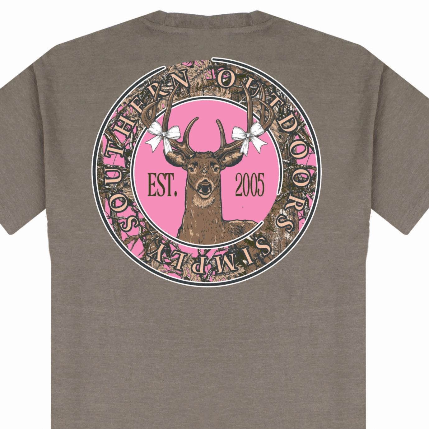 Simply Southern Women’s Outdoors Pink Camouflage Deer Graphic Short Sleeve T-Shirt