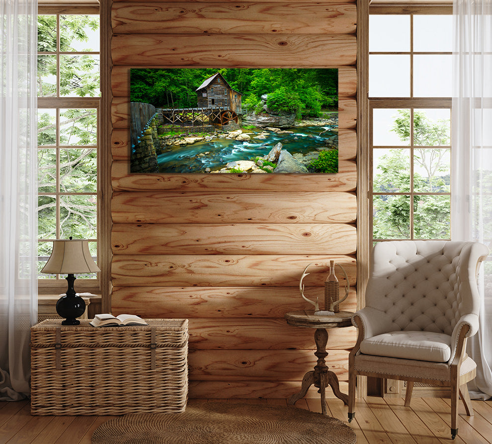 The Glad Creed Grist Mill in Babcock State Park near Beckley, West Virginia fine art photograph by Scott Turnmeyer shown in home. 