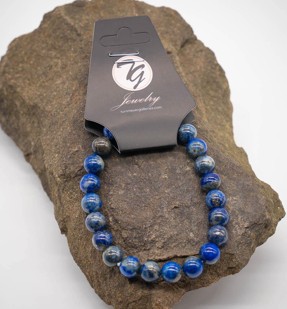 Natural Stone 8mm Beaded Stretch Bracelet - Lapis - Turnmeyer Galleries