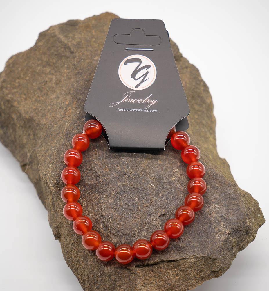 Natural Stone 8mm Beaded Stretch Bracelet - Carnelian - Turnmeyer Galleries