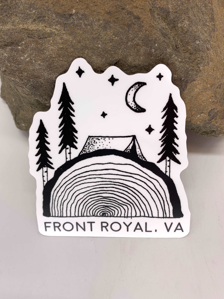 Camping Tent Log Tree Black and White Vinyl Sticker Decal