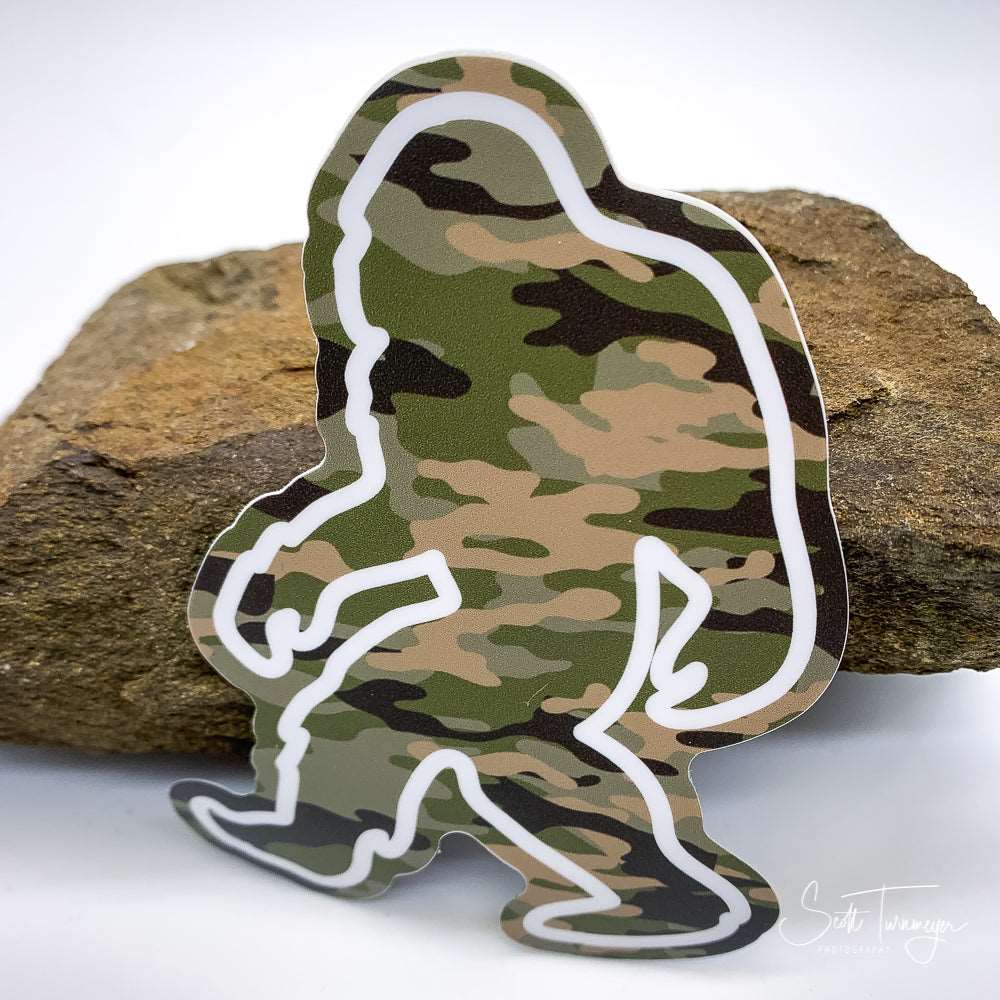 Camouflage Bigfoot Sasquatch Vinyl Sticker Decal