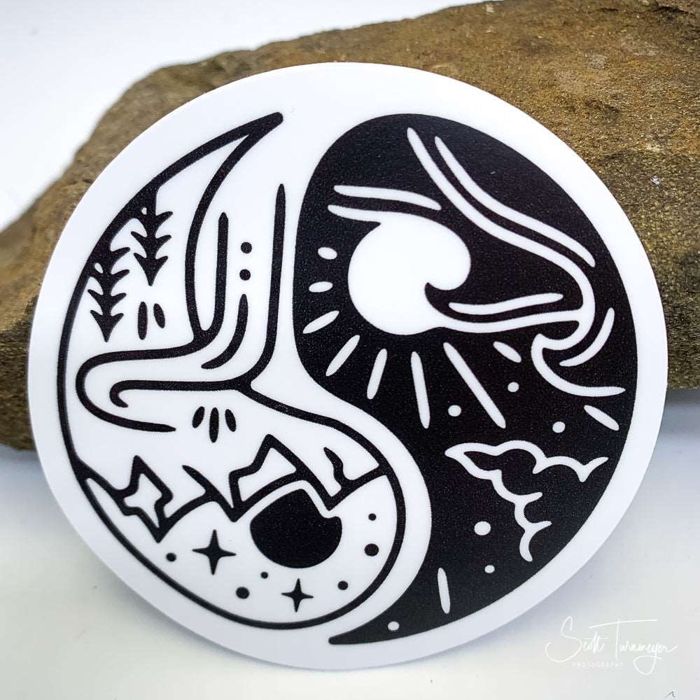 Beach and Mountains Ying and Yang Vinyl Sticker Decal