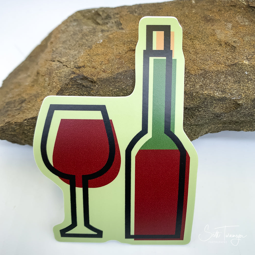 Wine Bottle and Glass Vinyl Sticker Decal