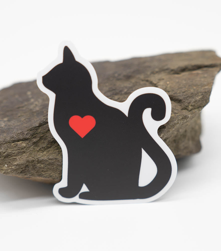 Cat with Red Heart Vinyl Sticker Decal