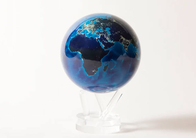 Black and Silver Solar Powered Spinning Globe with Acrylic Stand –  Turnmeyers