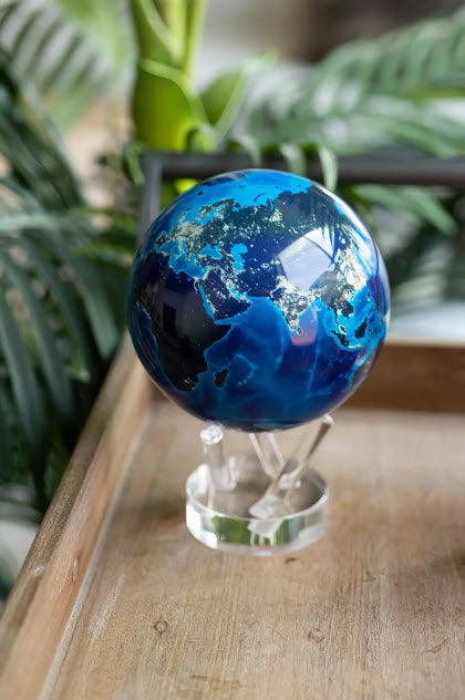 Black and Silver Solar Powered Spinning Globe with Acrylic Stand –  Turnmeyers
