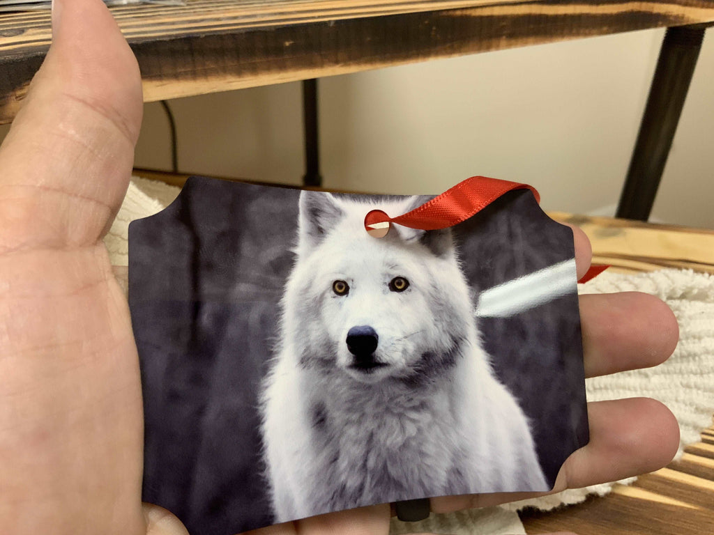 Alpha Wolf and Peek Metal Photo Ornament - Turnmeyer Galleries
